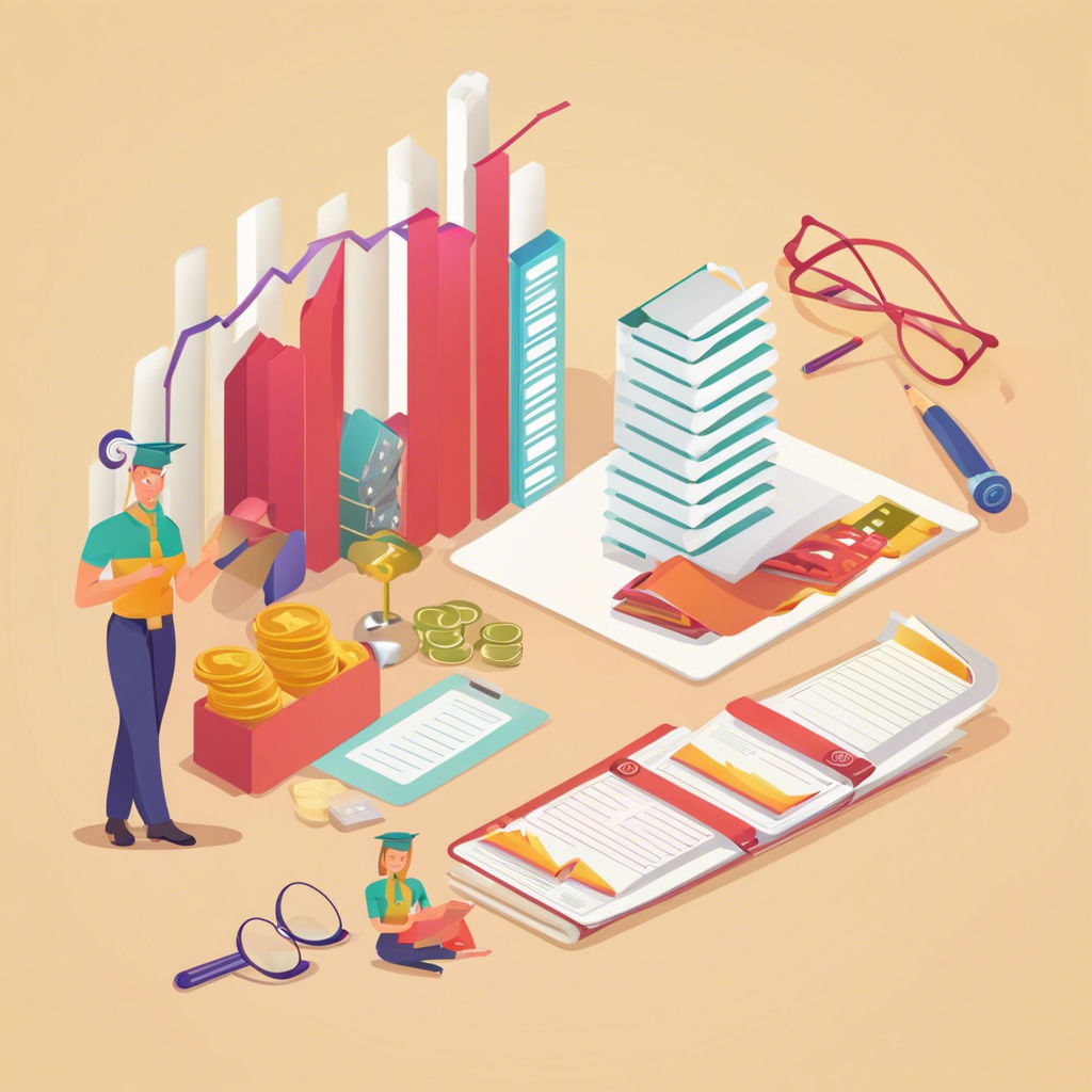 Illustration of financial reports, charts and documents